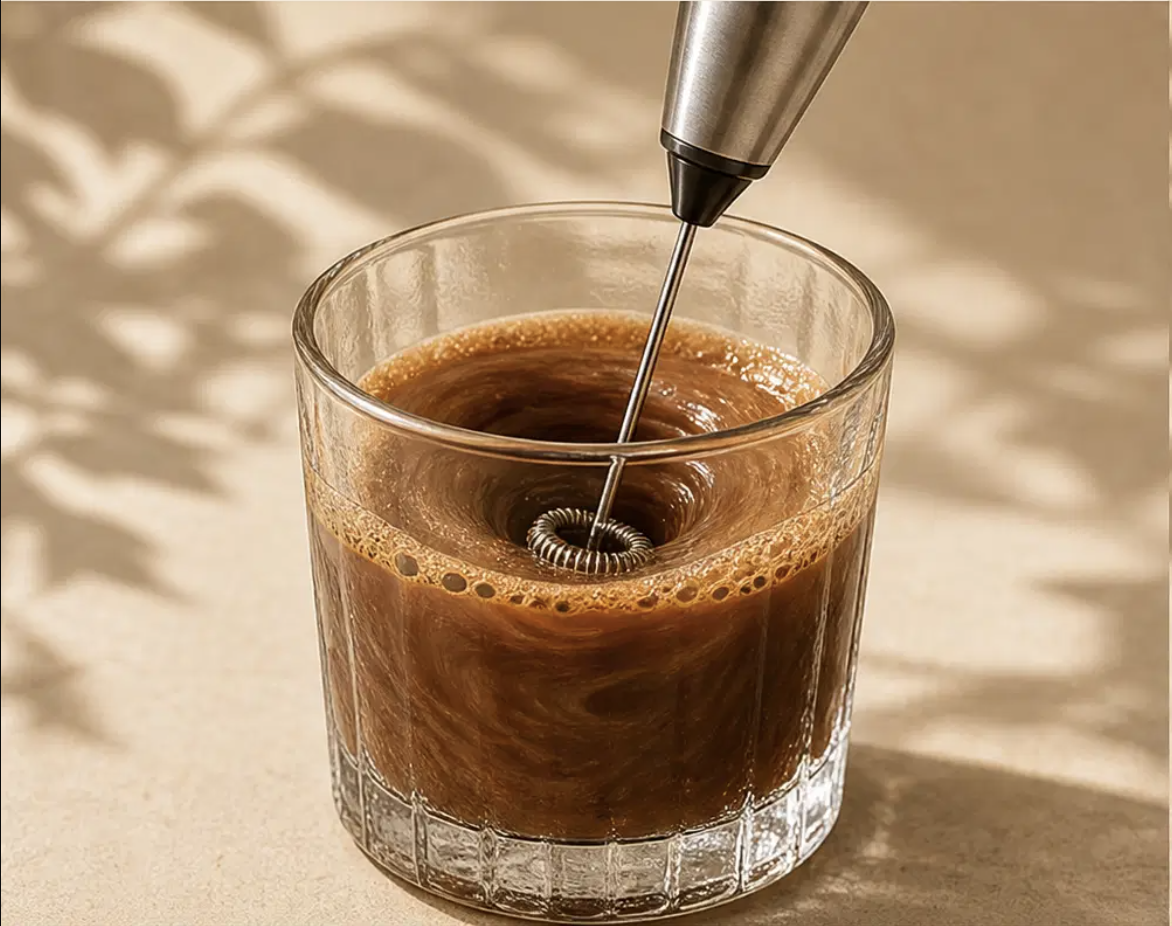 Stir or froth until fully dissolved